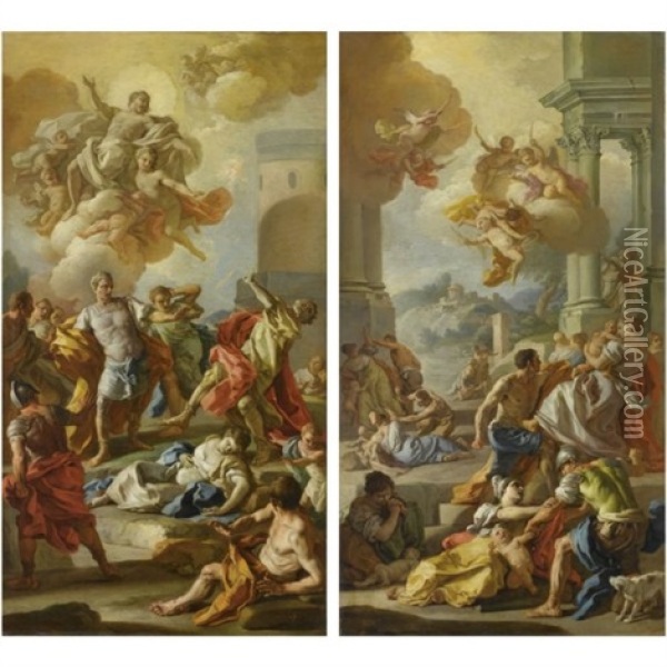 Martirio Di Santa Barbara (+ Strage Degli Innocenti; Pair) Oil Painting - Francesco de Mura