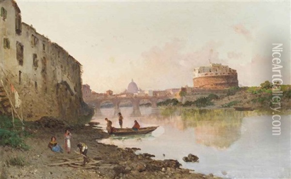 The Tiber At The Castel Sant Angelo Oil Painting - Eugenio Gignous