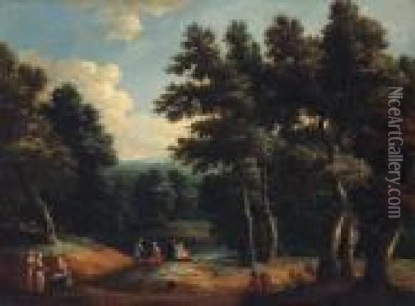 A Wooded Landscape With Peasants By A Sandy Track Oil Painting - Peter Tillemans
