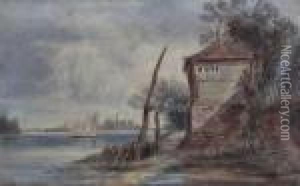 River Landscape With Cottageto Bank Oil Painting - William Callow
