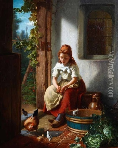 Feeding The Chickens Oil Painting - Theodore Gerard