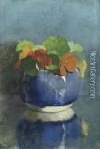 East Indian Cress In A Blue Ginger Jar Oil Painting - Floris Verster