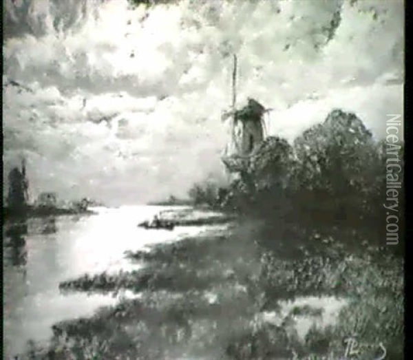 Abend Am Fluss Bei Rotterdam Oil Painting - Louis Francois Prosper Roux
