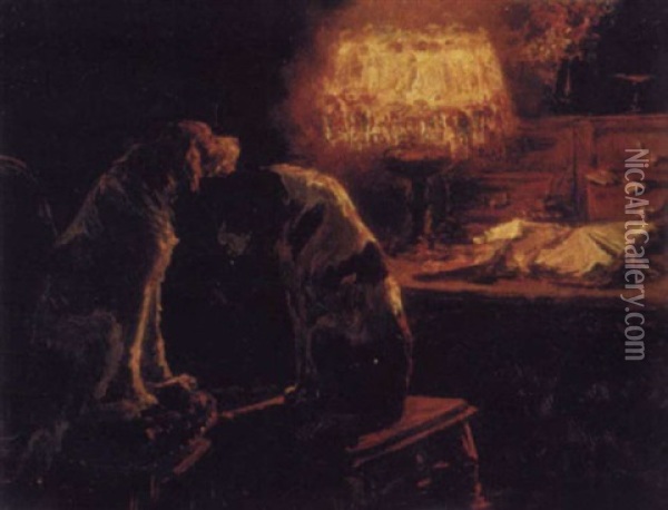 Perros En El Salon Oil Painting - Rafael Hidalgo De Caviedes