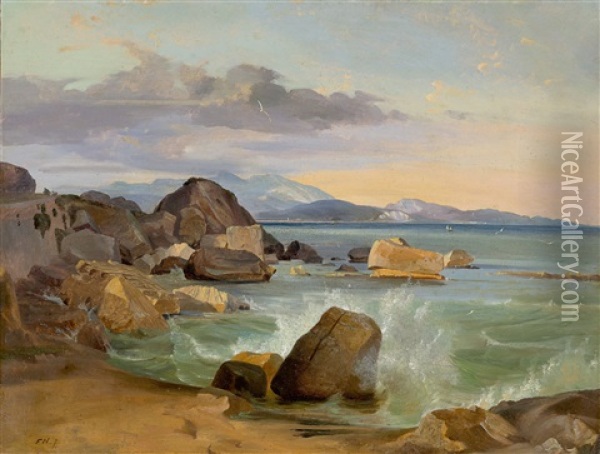 On The Beach Of Terracina Oil Painting - Friedrich Nerly the Younger