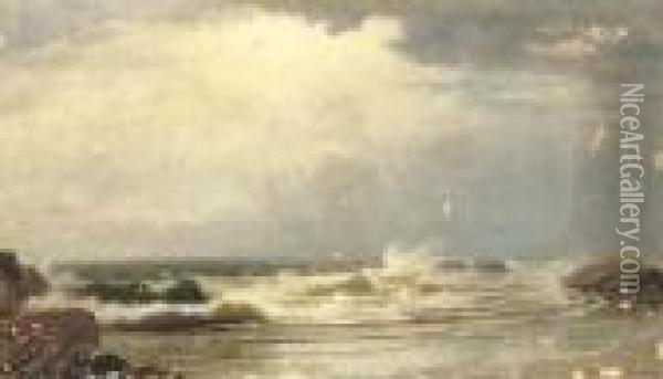 Waves Breaking Ashore Oil Painting - William Frederick de Haas