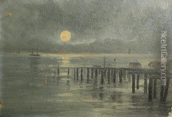 A Dock At Moonlight Oil Painting - Annie Lyle Harmon