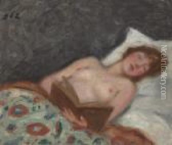 Jeune Femme Lisant Au Lit Oil Painting - Georges dEspagnat