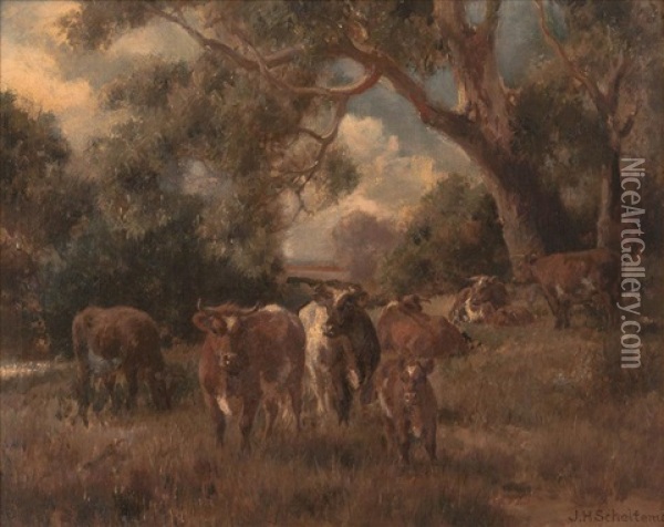 Resting Cattle Oil Painting - Jan Hendrik Scheltema
