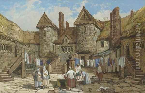 Wash day Oil Painting - Samuel A. Rayner