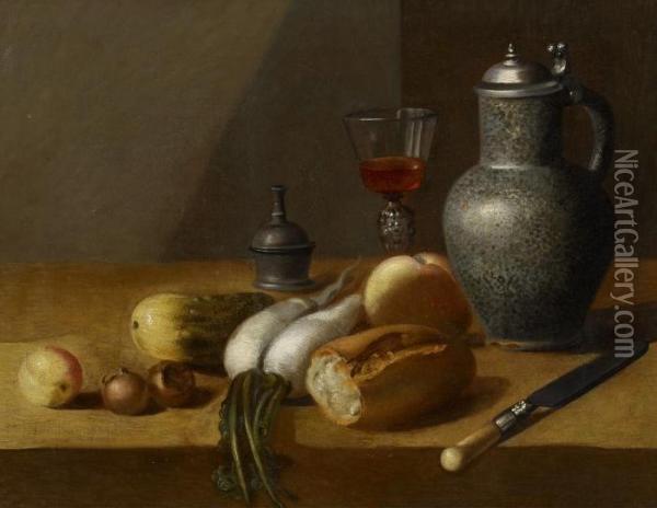 Still Life With Parsnips And Bread Oil Painting - Georg Flegel
