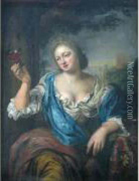 Portrait De Femme Tenant Un Verre De Vin Oil Painting - Arie de Vois