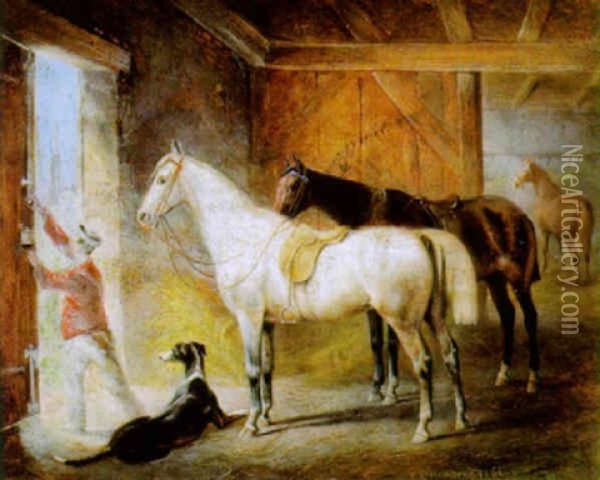Im Pferdestall Oil Painting - Franz Zeller (Edler) von Zellenberg