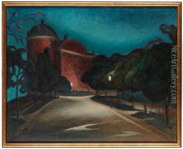 Kvallsvy Over Uppsala Slott Oil Painting - Ernst Nilsson
