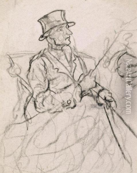 Study Of A Coachman Oil Painting - Theophile Alexandre Steinlen
