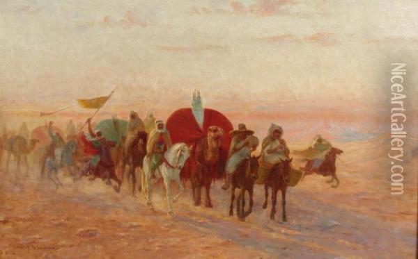 La Caravane Dans Le Desert Oil Painting - John-Lewis Shonborn