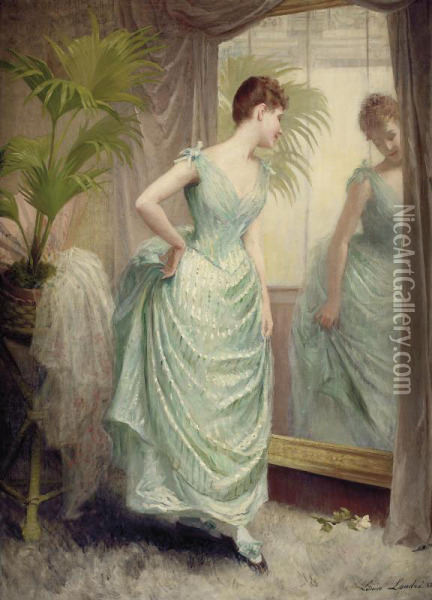 In The Mirror Oil Painting - Louise Amelie Landre