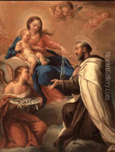 Aparicion De La Virgen A Un Santo Mercedario Oil Painting - Francisco Preciado De La Vega