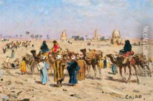 Kamelkarawane Vor Den Toren Kairos Oil Painting - Edmund Berninger