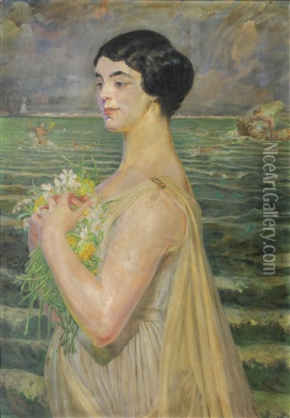 Woman By The Sea Oil Painting - Jacek Malczewski