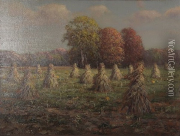 Haystacks Oil Painting - Adam Lehr