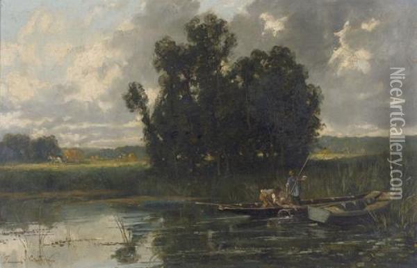 Flusspartie Mit Fischern In Einem Boot Oil Painting - Fernand Lutscher