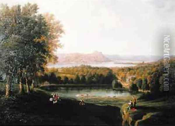 View from the Tarrytown of the Hudson River Old Dutch Church and Beckham Manor Oil Painting - Robert Havell, Jr.
