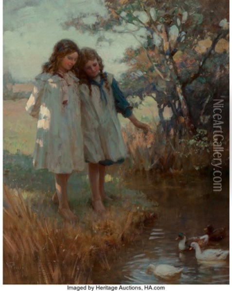 The Duck Pond Oil Painting - William M. Pratt