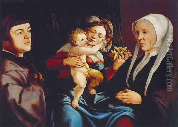 Madonna of the Daffodils with the Child and Donors Oil Painting - Jan Van Scorel