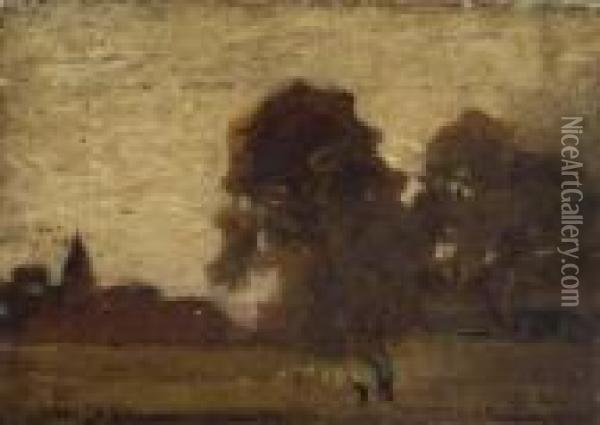 A Rural Landscape Oil Painting - Bernardus Johannes Blommers