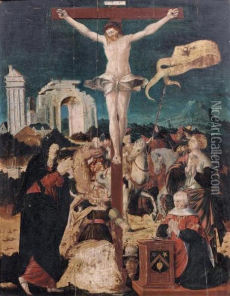 Donateurs Autour De La Crucifixion Oil Painting - Cornelius Engelbrechtsz