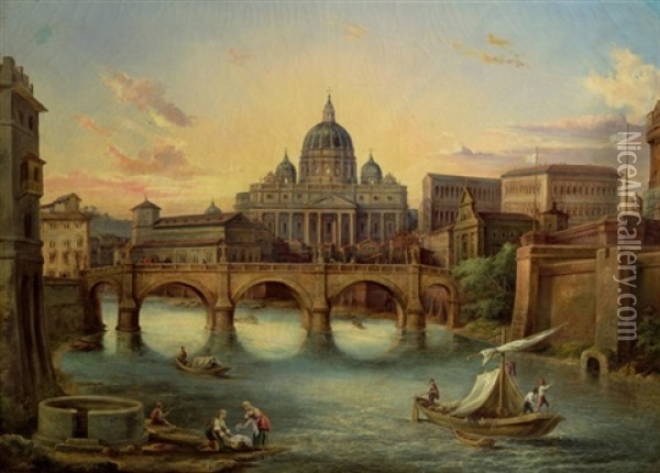 Ansicht Von Rom Mit Dem Petersdom Oil Painting - Wilhelm Kandler