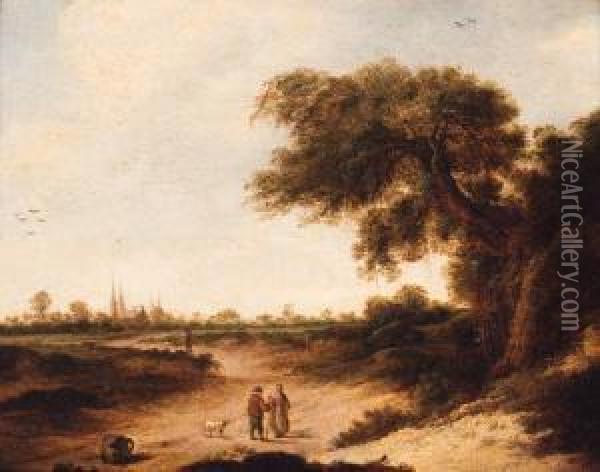 A Landscape With A Couple On A Sandy Track, A Church Beyond Oil Painting - Jan Vermeer Van Delft