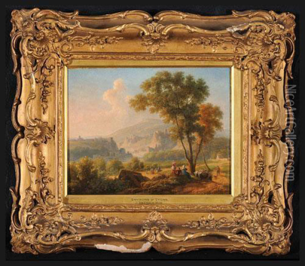 Paesaggio Con Figure E Armenti (dintorni Di Lione) Oil Painting - Joseph Swebach-Desfontaines