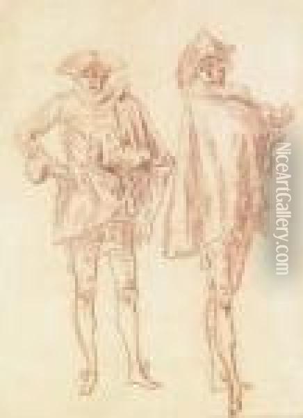 Deux Etudes D'homme En Pied, Vetus De Capes Oil Painting - Francois Louis Joseph Watteau