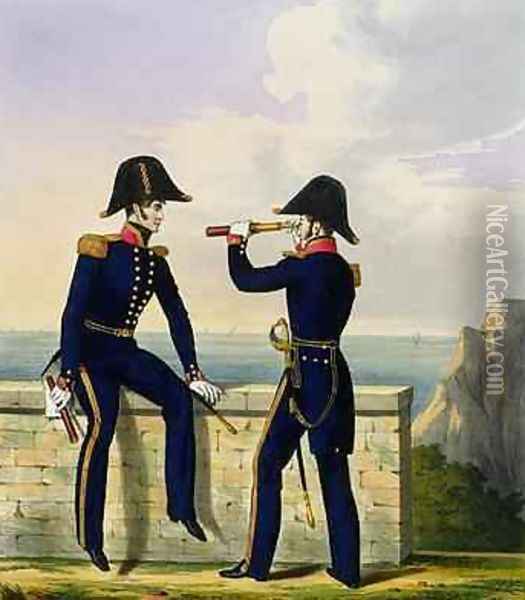 Lieutenants plate 1 from Costume of the Royal Navy and Marines Oil Painting - L. and Eschauzier, St. Mansion