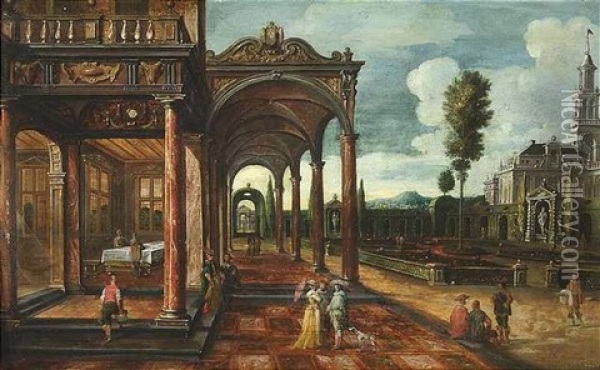 Blick In Den Lustgarten Eines Renaissancepalastes Mit Loggia Oil Painting - Hans Jurriaensz van Baden