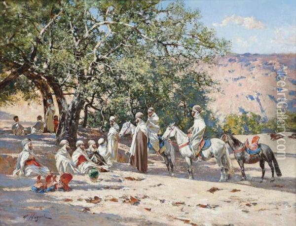 Resting At An Oasis Oil Painting - Victor Pierre Huguet