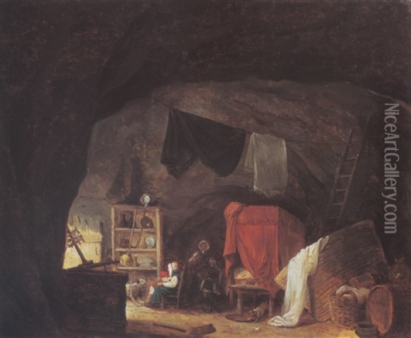 Famille Dans Une Grotte Oil Painting - Hubert Robert