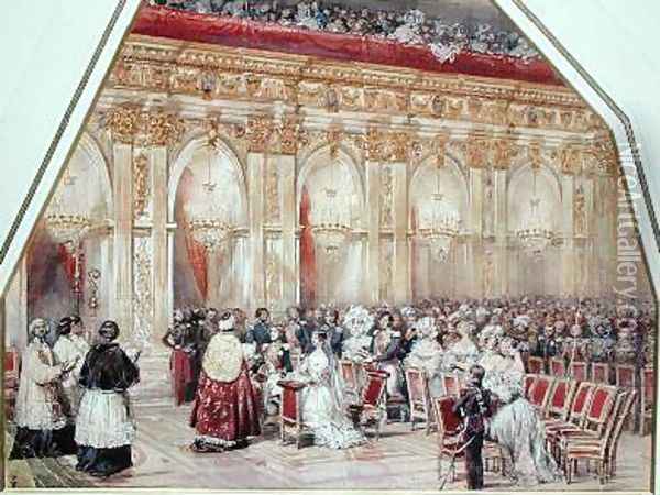 The Marriage of Ferdinand Philippe 1810-42 duc dOrleans and Helene Louise de Mecklembourg 1814-58 in the Grand Chapel of Fontainebleau Oil Painting - Eugene Louis Lami
