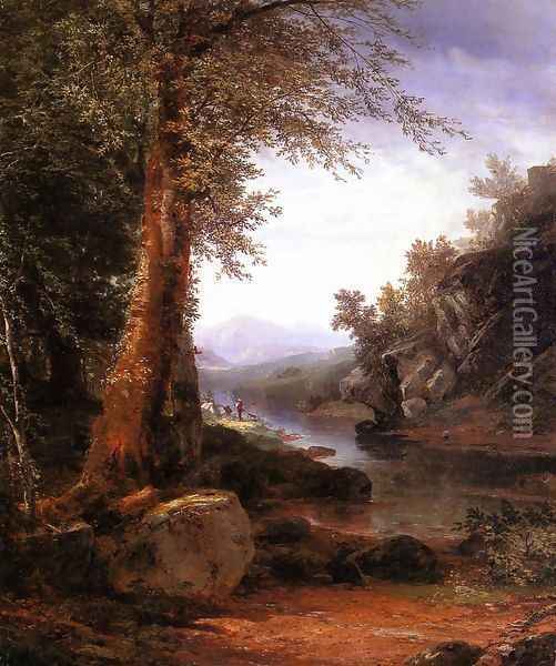 Hunters on a Riverbank Oil Painting - John Frederick Kensett