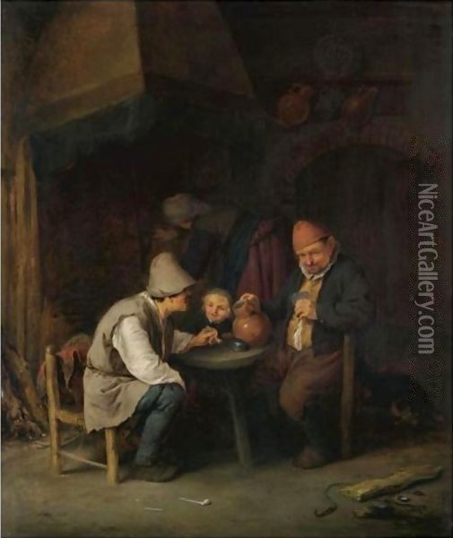 A Peasant Family In An Interior Oil Painting - Adriaen Jansz. Van Ostade