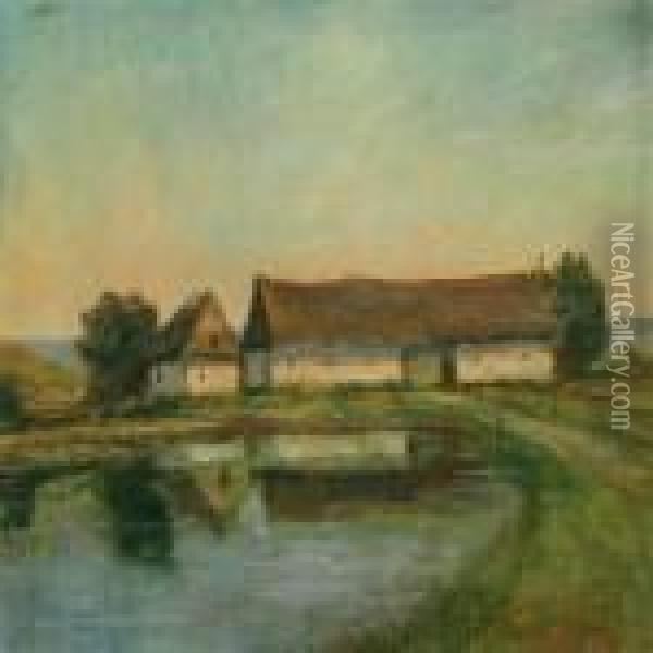 Danish Landscape With Farm Oil Painting - Poul Friis Nybo