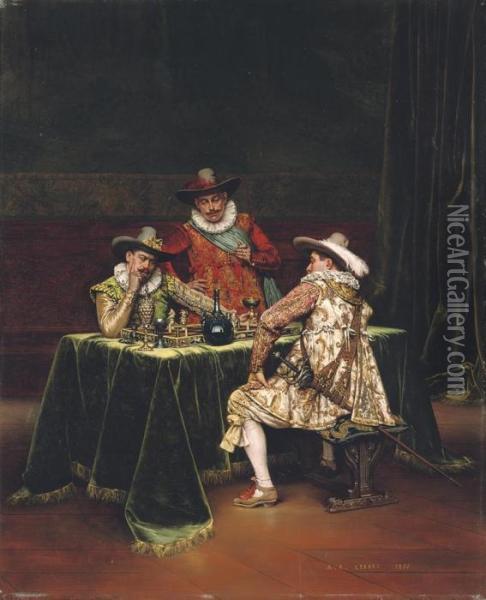 Checkmate Oil Painting - Adolphe-Alexandre Lesrel