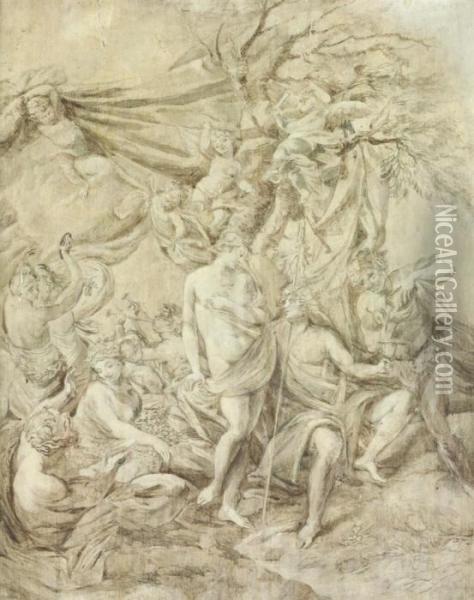 Bacchus And Ariadne, En Grisaille Oil Painting - Pietro Testa
