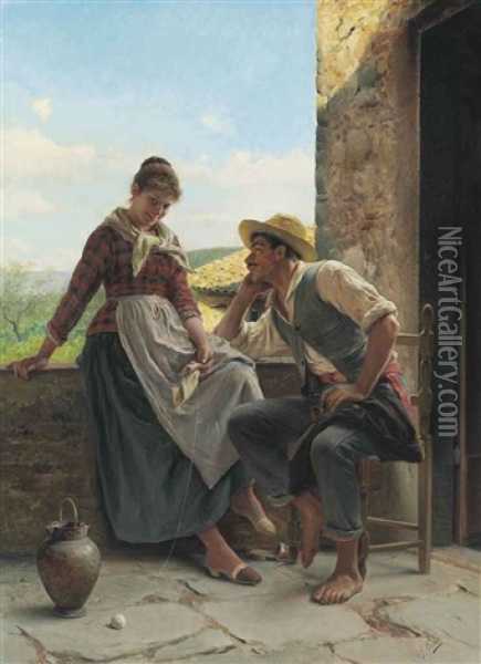 Flirtation Oil Painting - Luigi Bechi