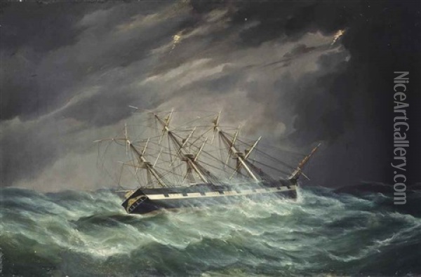 The Emigrant Ship Carnatic Of Boston In A Hurricane In The Indian Ocean On A Voyage To Calcutta, Under The Command Of Captain John Devereux Oil Painting - Duncan Mcfarlane