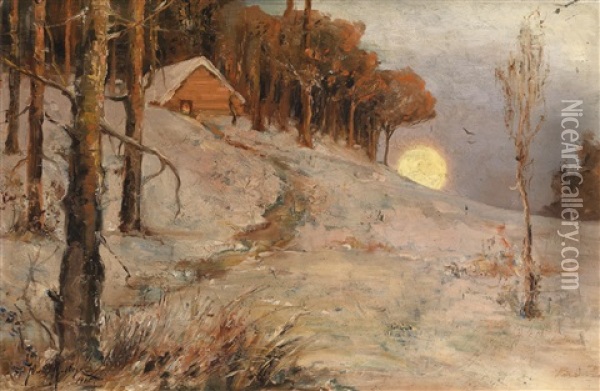 Winterwald In Abendsonne Oil Painting - Yuliy Yulevich (Julius) Klever