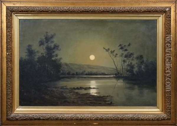 Untitled, 1898 (night Scene With River) 5 Oil Painting - Thomas Stanton Bowman