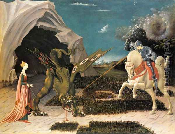 St. George and the Dragon c. 1456 Oil Painting - Paolo Uccello